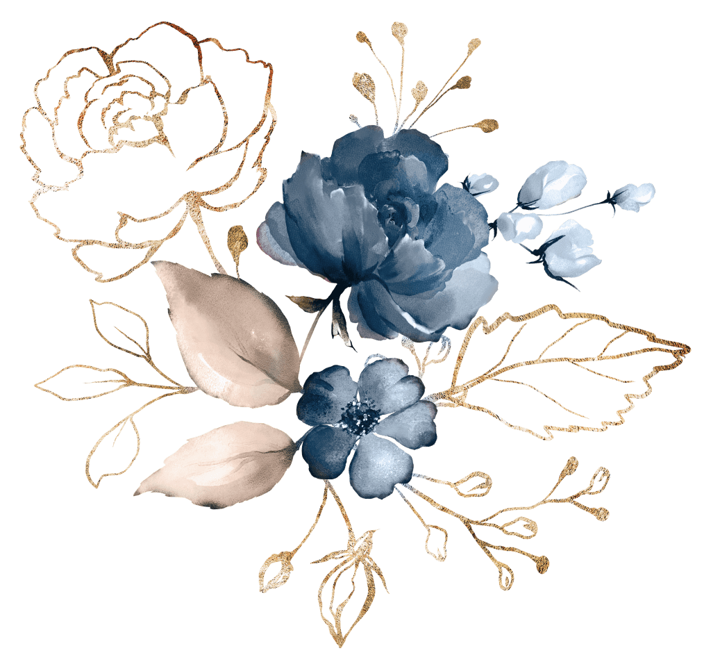 blue flowers gold outlines